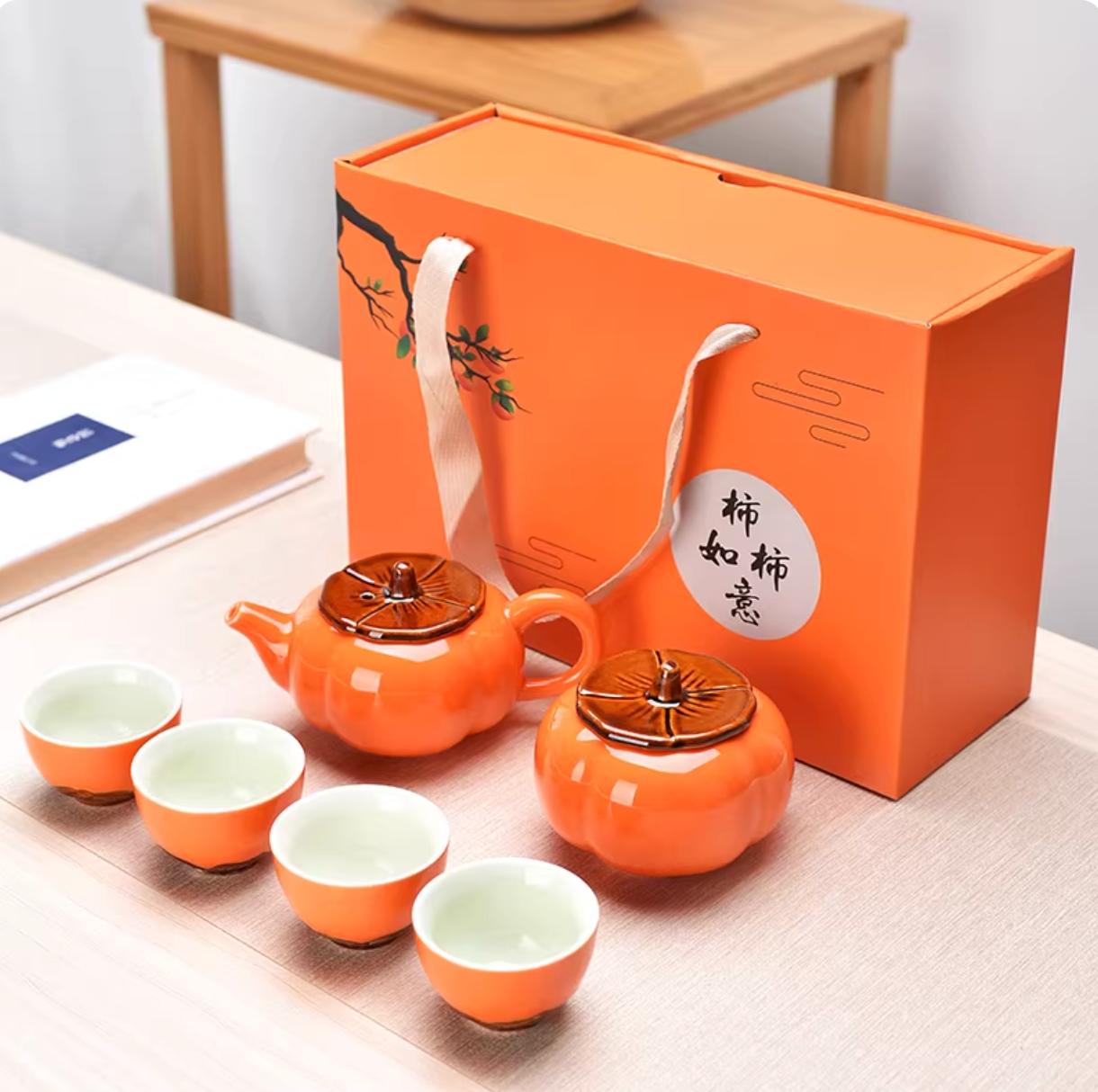 The Persimmon Promise: "Everything Goes Well" Ceramic Tea Set Gift Collection