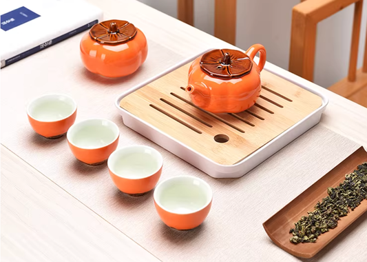 The Persimmon Promise: "Everything Goes Well" Ceramic Tea Set Gift Collection
