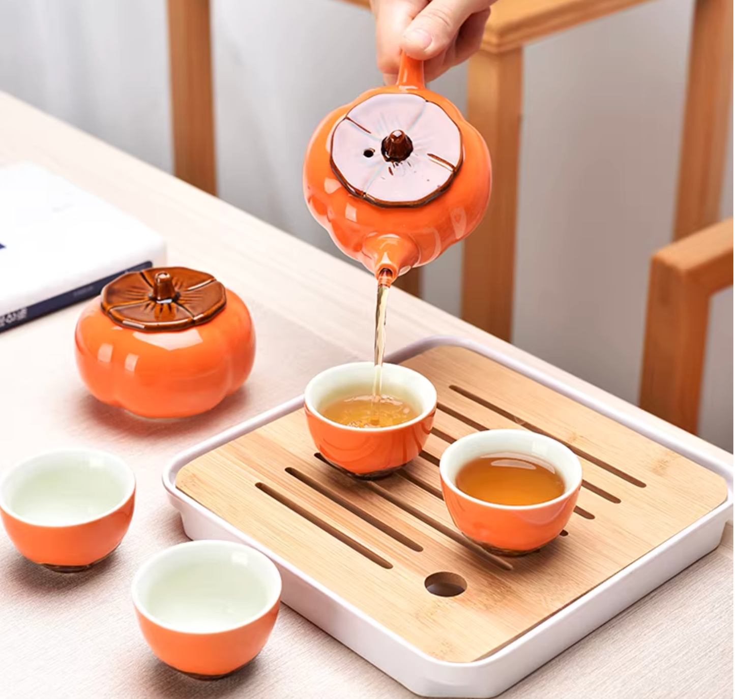 The Persimmon Promise: "Everything Goes Well" Ceramic Tea Set Gift Collection