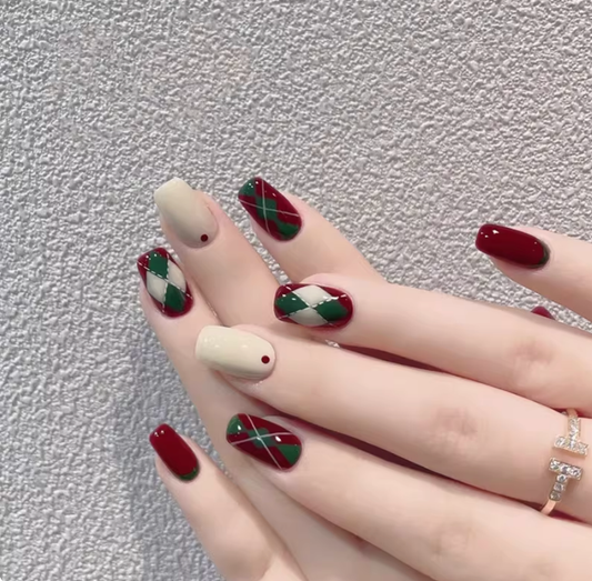 Wearable Press-On Nails (Christmas) - Complete Salon-Quality Kit (24 Pcs + Tools)