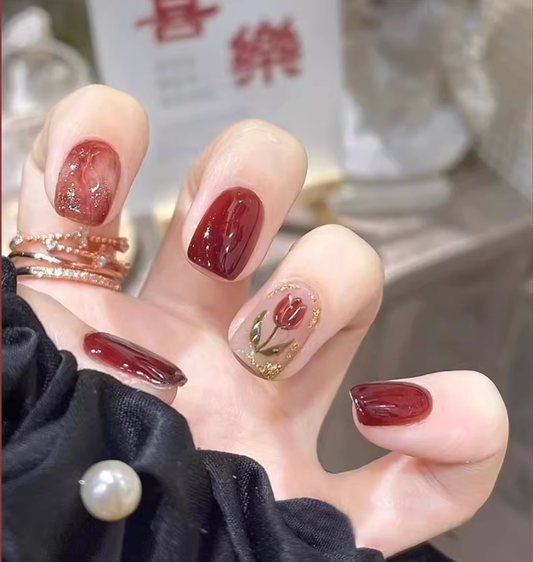 Wearable Press-On Nails (Tulip) - Complete Salon-Quality Kit (24 Pcs + Tools)